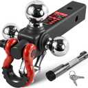 Trailer Hitch Tri-Ball Mount: with Swivel Tow Shackle and Tow Hook, fits for 2-inch Receiver, Chrome Trailer Ball Size 1-7/8", 2" and 2-5/16" and 5/8" Hitch Lock Pin