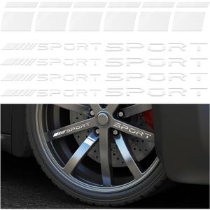 Ziciner 14 Pcs Car Decal Stickers, Auto Sport Emblem Reflective Stickers, Racing Sport Logo Waterproof Decals for Car Truck Wheel Rim Stripe Rear Bumper and Mirror Laptop Decoration (White)