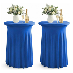 ArtSocket 2-Pack Blue Spandex Cocktail Table Covers, Stretch Fitted High Top Highboy Tablecloths with Ruffle Skirt, Wrinkle-Resistant, for Wedding Banquet Party Bar Tables (32" Dia x 43" H)