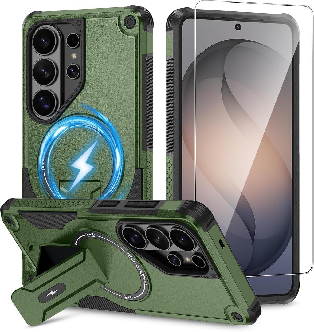 Caka for Samsung Galaxy S26 Ultra Case [Compatible with MagSafe] [Invisible Kickstand] [HD Screen Protector], Protective Magnetic Phone Cover for Samsung S26ultra 5G 6.9 2026 - Green