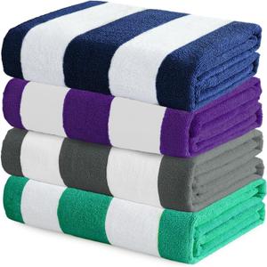 Exclusivo Mezcla 4 Pack Beach Towels, Large Microfiber Striped Beach Bath Pool Towel Set for Kids and Adults, Lightweight and Absorbent, 30x60 Inches, Purple/Navy/Grey/Caribbean Green