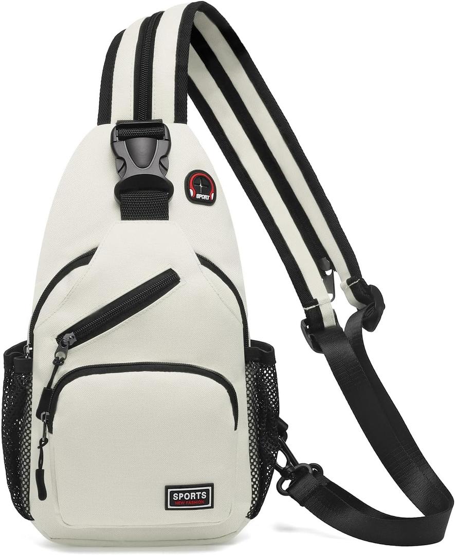 Convertible Sling Bag Crossbody Backpack, 11-Inch Pads Bags with Headphone Jack Shoulder Bag Casual Pack for Women Men Hiking Travel Cycling (White)