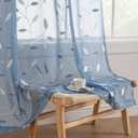 MIULEE Dusty Blue Sheer Curtains 2 Panels Embroidered Leaf Patterned Rod Pocket Floral Semi Sheer Faux Linen Window Curtains Drapes Set for Living Room Bedroom Dining Room, 52x84 Inches Long