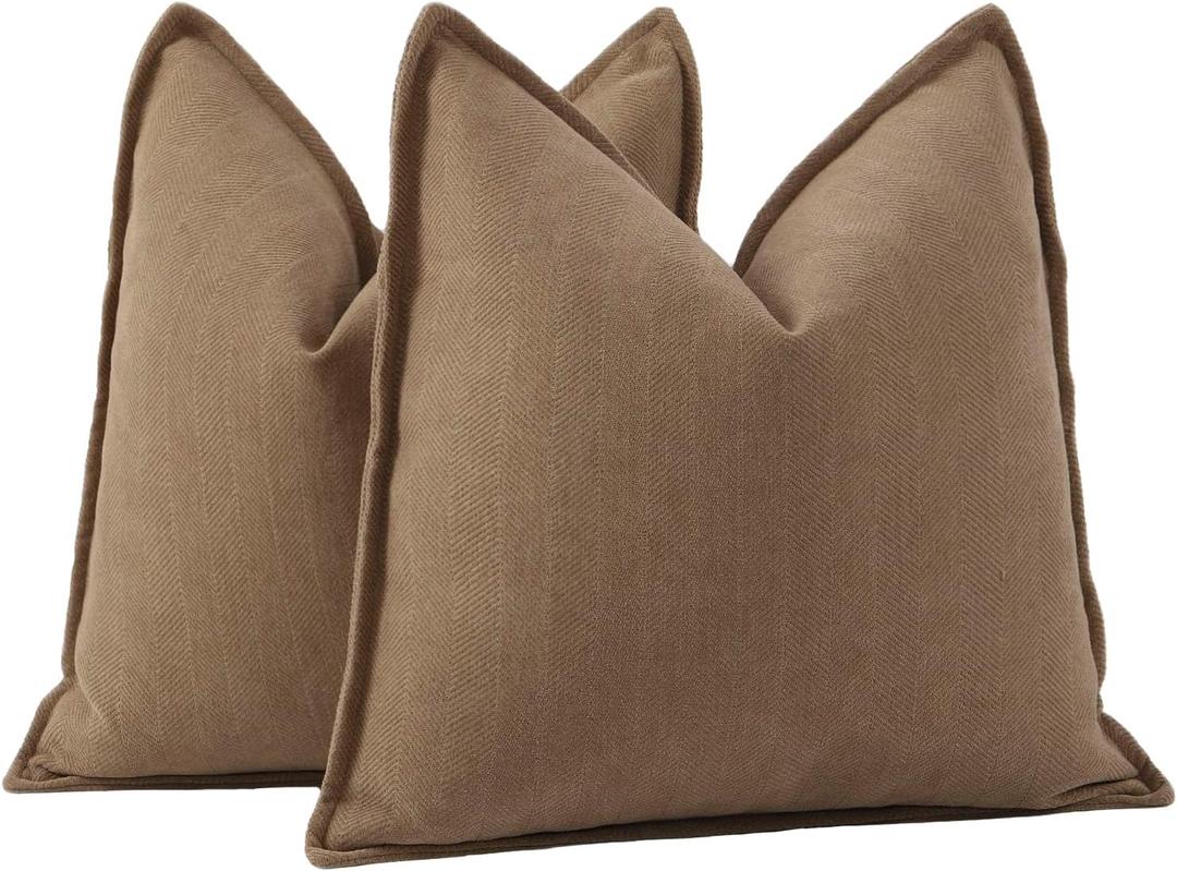 MADIZZ Textured Chenille Throw Pillow Covers Pack of 2 Natural Soft Decorative Accent Pillowcases Boho Neutral Couch Throw Pillow for Bed Home Decor for Sofa Livingroom 18x18 inch Brown