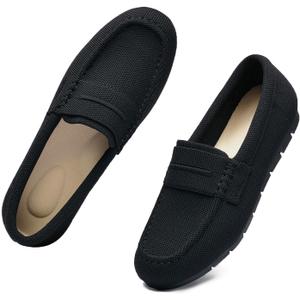 Vespiero Loafers for Women Comfortable Slip on Work Flats Shoes Womens Dressy Casual Walking Shoes, Size 7 (Black)