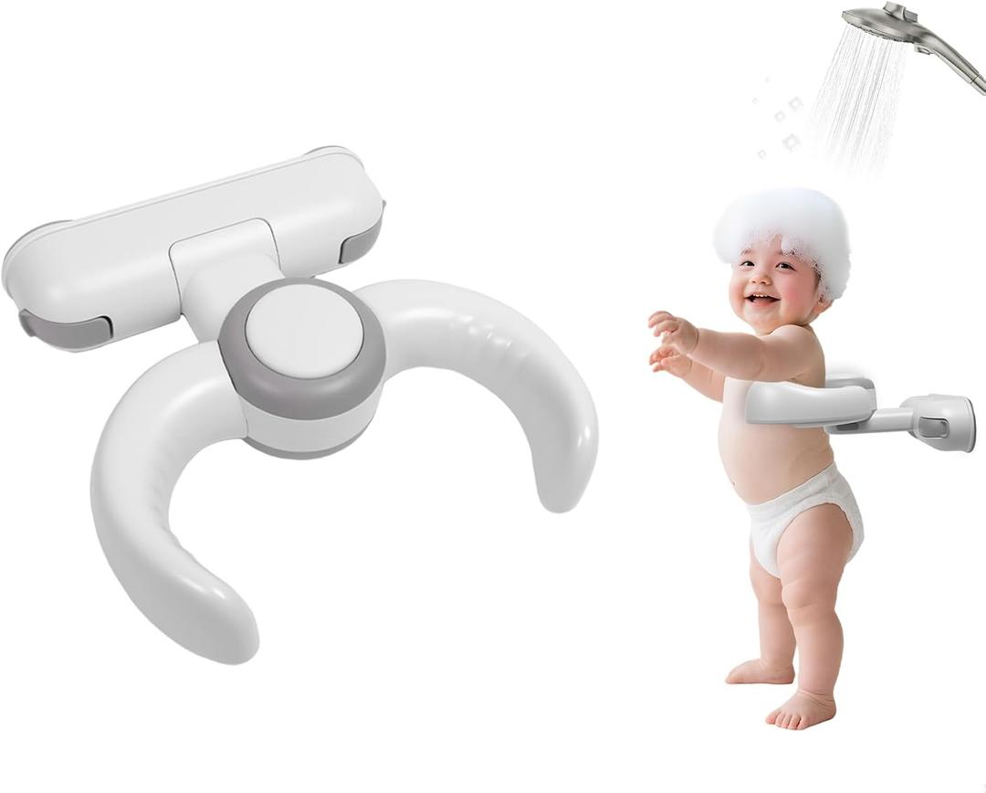 Baby Shower Stand, No-Drill Bath Support with Strong Suction Cups, Adjustable Foldable Baby Bath Helper for Toddler Standing Assist, Ideal Gift for Infants 6-36 Months