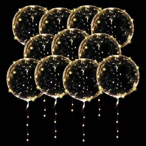 ComboJoy 20 Pack Led Balloons Light Up with Warm White Lights, Transparent Balloons and 20 Pcs Led Lights, Perfect Supply for Wedding, Birthday Party, Glow Stick Party