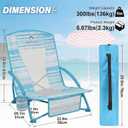 2 x Low Beach Chairs 2 Pack,Folding Compact Low Seat Chairs for Adults w/Mesh Back,Cup Holder & Storage Bag,Heavy Duty Chair for Outdoor Sand,Travel,Camping,Picnic,Blue Strip