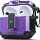 DASFOND Armor Cover AirPods 3 Generation Case, Military Grade Full Body Shockproof Protection Hard Case, Support Wireless Charging with Keychain, Magnetic Lid, Front LED Visible, Purple