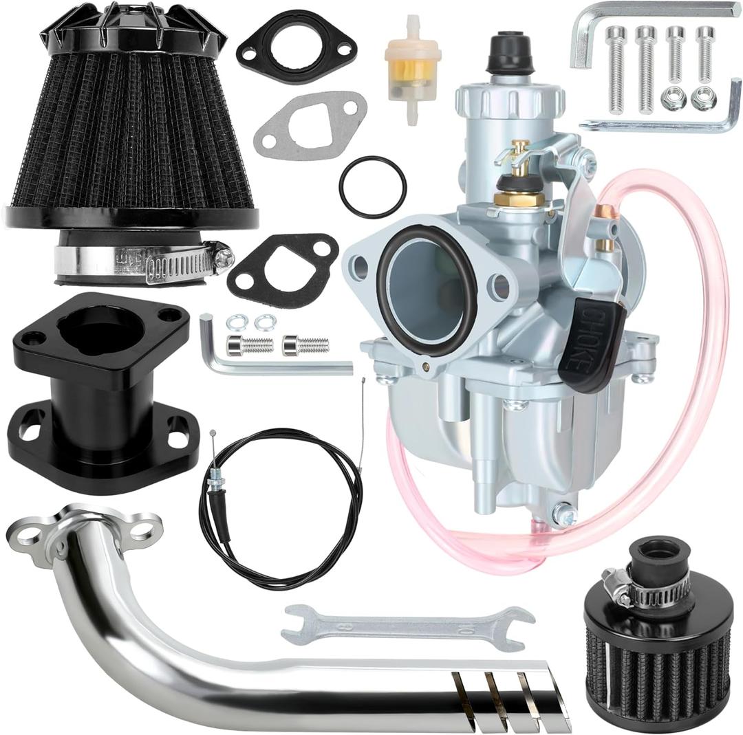 YOXUFA VM22 26mm Carburetor Stage 1 Kit Replacement for Predator 212cc 224cc 196cc 200cc 6.5HP Engine Coleman CT200U BT200X Baja MB200 GX160 GX200 Mini Bike Go Kart Parts with 212 Exhaust Pipe (black)