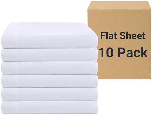 ZPECC White Bulk Flat Sheets Only Twin Size 10 Pack, Easy Sort Top Bed Sheet by Color-Coded Hem Threads, Soft Durable Brushed Microfiber Fabric Hotel Airb&bs Essentials for Hosts, 66"x96"