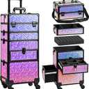 Makeup Train Case with Drawer, Rolling Makeup Case, Cosmetology Case on Wheels, Gift, Large Makeup Case Organizers, Professional for Salon Barber, Nail, Tattoo, Black Colourful