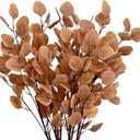 Artflower 6 Pcs Artificial Eucalyptus Stems Fall Stems Tall Silver Dollar Eucalyptus Leaves Fake Silk Eucalyptus Branches Autumn Decorations for Home Wedding Party Thanksgiving Decor(Yellow)