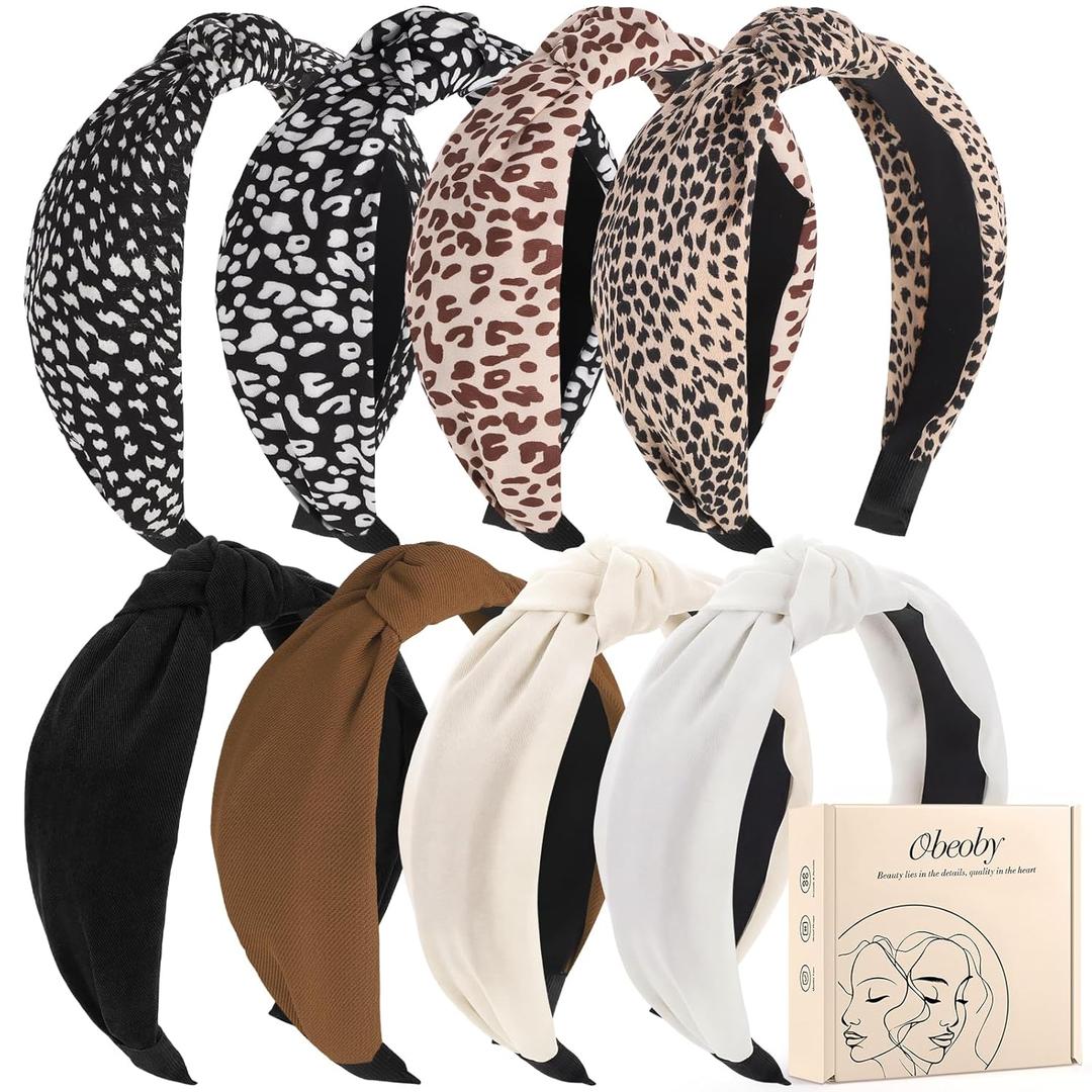 obeoby 8Pcs Fashion Leopard Headbands, Mother's Day Gift for Grandmother Knotted Headbands for Hold Hair