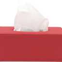 (1PCS) Rectangle Tissue Box Napkin/Holder/Cover in Leather - Large, Waterproof, Long Rectangular Facial Paper Holder in Vintage Style - Ideal for Office, Car & Home Decor (Red)