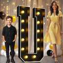 2 x Pooqla 4 FT Marquee Light Up Letters, Black Marquee Letter Lights 4 Feet Tall for Birthday Decoration, Big Mosaic Letters Sign for Balloons Party Anniversary Wedding Decorations, Giant Warm White U