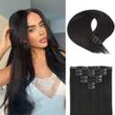 Clip in Hair Extensions Real Human Hair, Silky Straight Real Remy Human Hair Extensions Clip ins, Black Clip in Extensions for Women, 18inch 120g 7Pcs, 1B# Natural Black
