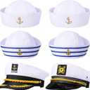 SATINIOR 6 Pieces Yacht Captain Sailor Hat Navy White Ship Boat Caps Costumes for Halloween Dressing up Party Adult Men Women