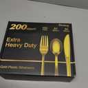 Dealusy 200 Count Heavy Duty Gold Plastic Silverware, 100 Forks, 50 Spoons, 50 Knives, BPA-Free, Heat Resistant, Disposable Plastic Utensils Set Cutlery Set, Plasticware Bulk