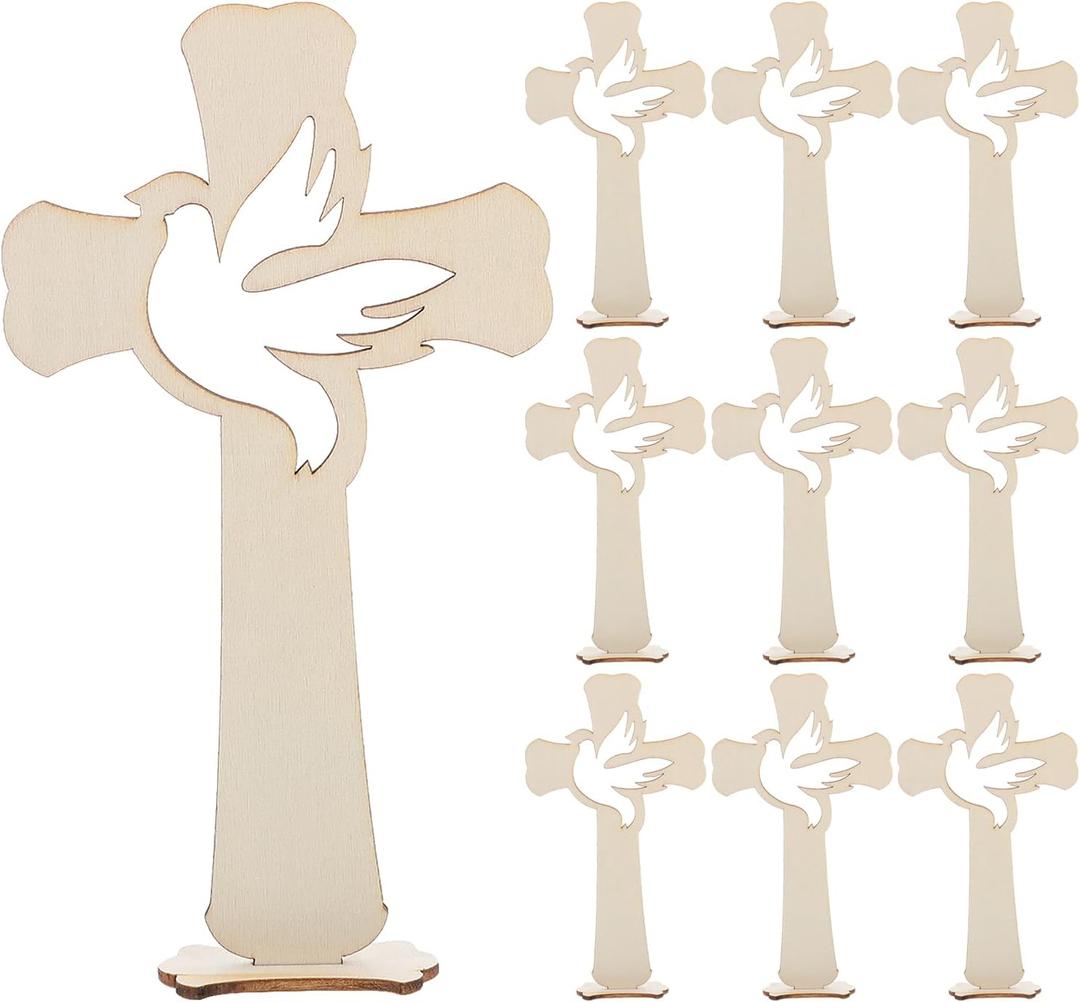 LUOZZY 10pcs Baptism Wood Cross Figurine with Base Wooden Cross for Table Centerpieces Small Baptism Decor Rustic Standing Cross for Communion Decor LUOZZY 10pcs Baptism Wood Cross Figurine with Base Wooden Cross for Table Centerpieces Small Baptism Decor Rustic Standing Cross for Communion Decor