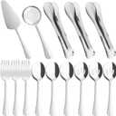 14 Pieces Serving Utensils, Large Spoons Slotted Spoon Forks Tongs, Stainless Steel Pie Cake Server for Buffet Catering