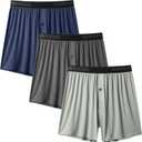 BAMBOO COOL Mens Boxer Shorts Underwear Soft Comfortable Breathable Knit Boxers Short for Men (3 or 5 Pack) (Large, A-navy Blue-gray-blue Gray(3pack))