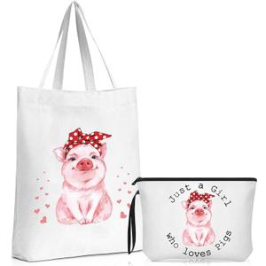 Sieral 2 Pcs Animal Lover Bag Graduation Gift for Women Travel Canvas Tote Portable Zipper Pouch Canvas Reusable Grocery Tote