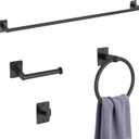 KLJKPA 4 Pieces Bathroom Hardware Set, 32 inch Towel Bar, Matte Black Bathroom Accessories Set, Towel Racks for Bathroom, Robe Towel Hooks, Toilet Paper Holder Wall Mounted