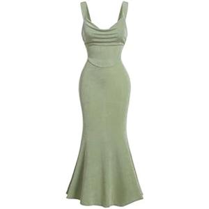 SOLY HUX Women's Open Back Cowl Neck Bodycon Maxi Dresses Sleeveless Tie Backless Cami Party Long Dress (Solid Green, Medium)