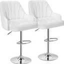 VECELO Bar Stools Set of 2, Adjustable Barstools, Counter Height Stools with Back and Arm, Kitchen Island Stools, Swivel PU Leather Stools, Modern Style, White