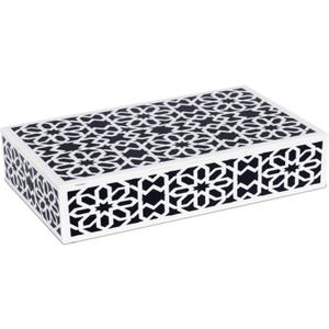 Handicrafts Home Decorative Storage Box with Lid  Black White Islamic Floral Geometry Remote Control Box, Slim Persian Mosaic Storage Box for Shelf, Desk & Living Room Decor  Shiraz 8 x 6 x 1.5