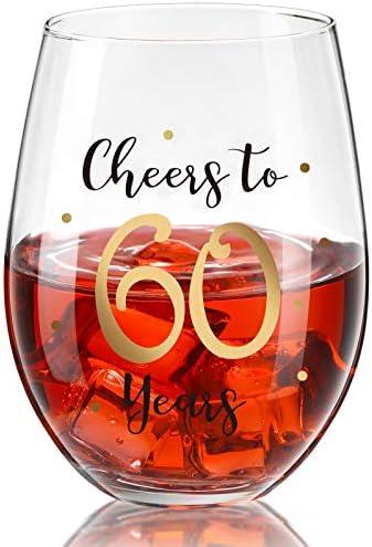 Patelai 60th Birthday Gifts for Women Men, 17 oz, Birthday Wine Glass Present Anniversary Glasses for 60th Party Wedding Anniversary Decorations(Cheers to 60 Years)