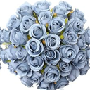 Hoteam Heads Dusty Blue Artificial Rose Flowers 3 Bouquet Wedding Decoration Faux Flower Arrangement Bouquet with Stem Bridal Shower Gift Floral Centerpiece for Tables