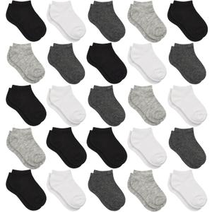 Kids Socks - 25 Pairs Toddler Ankle Socks Set, Low Cut for Boys & Girls (0-14 Years Old) (#1 Black+white+grey+darkgrey 25pk)