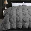 ELNIDO QUEEN Feather Comforter Queen Size Duvet Insert, Luxurious Fluffy Hotel Grey Pinch Pleat Bedding Comforter - Ultra Soft All Season 100% Cotton Shell, Queen 90x90 Inch (Grey Twisted Flower)
