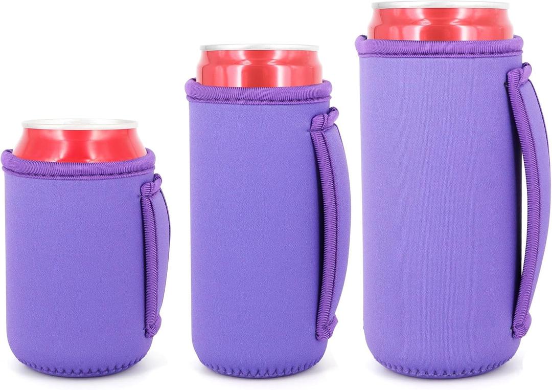 3 Pack Reusable Neoprene Insulated Can Sleeve with Handle for Soda, Energy drink, Pop, Beer, Hard Seltzer, Can Coosies For 12oz & 16oz Can, 12oz Slim can (Purple Blue)