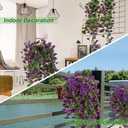 Fanfantoey Artificial Hanging Flowers for Outdoors, 2Pcs UV Resistant Fake Flowers, Realistic Faux Petunias Silk Long Vines Morning Glory Eucalyptus for Outside Planter Porch Patio Home Decor, Purple