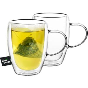 ChaYeah, Double Wall Glasses, 12 OZ Insulated Cups with Handle, Perfect for Tea, Coffee, Water, and More (Set of 2)