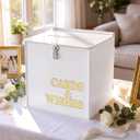OurWarm White Wedding Card Box with Lock, Acrylic Card Box for Wedding Reception, Elegant Wedding Money Envelop Gift Card Box for Party Graduation Birthday Baby Shower Decorations