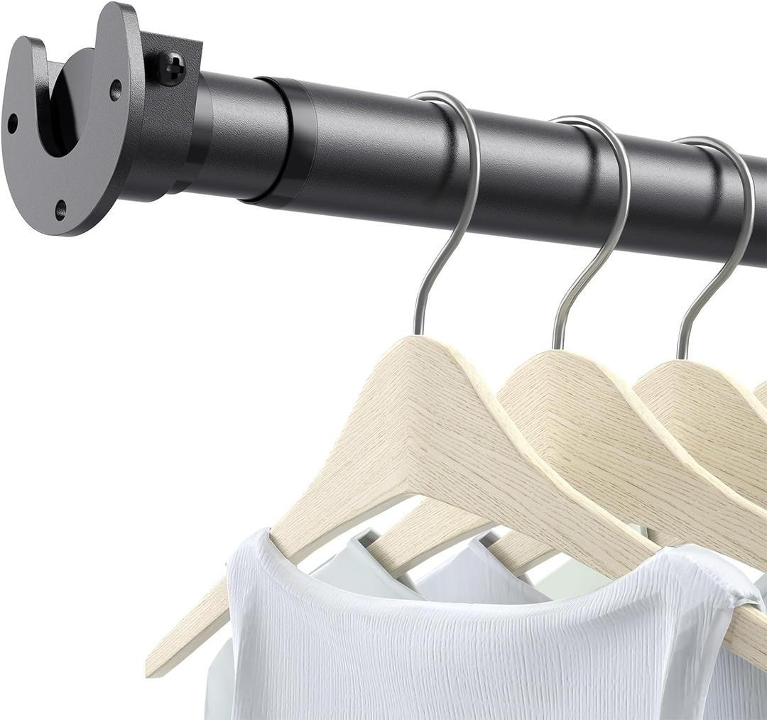 Closet Rods for Hanging Clothes, 17 to 99 Inch Stepless Adjustable Closet Rod, 1.3 Inch Diameter Metal Heavy Duty Closet Hanging Rod for Closet Wardrobes Laundry RV, Black