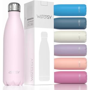 WATERSY Stainless Steel water bottles,17oz/500ml Insulated Water Bottles,Pink metal water bottle Keeps Drink Cold and Hot,BPA Free kids water bottles for School,Gym,Travel,Sports (Cherry Blossoms)