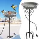 Heated Bird Bath for Outside Winter, Powerful 100W Thermostat Control Heated Bird Baths for Outdoors with 5-Prong Metal Stake, Heated Birdbath Water Heater for Garden Yard Patio Lawn (Grey) (Gray)