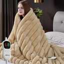 Heated Throw Blanket, Faux Fur Cozy Heating Blanket with Overheat Protection, 1/2/4/6/8 Hours Auto-Off 10 Heat Level, Machine Washable (50x60 Inches, Beige)