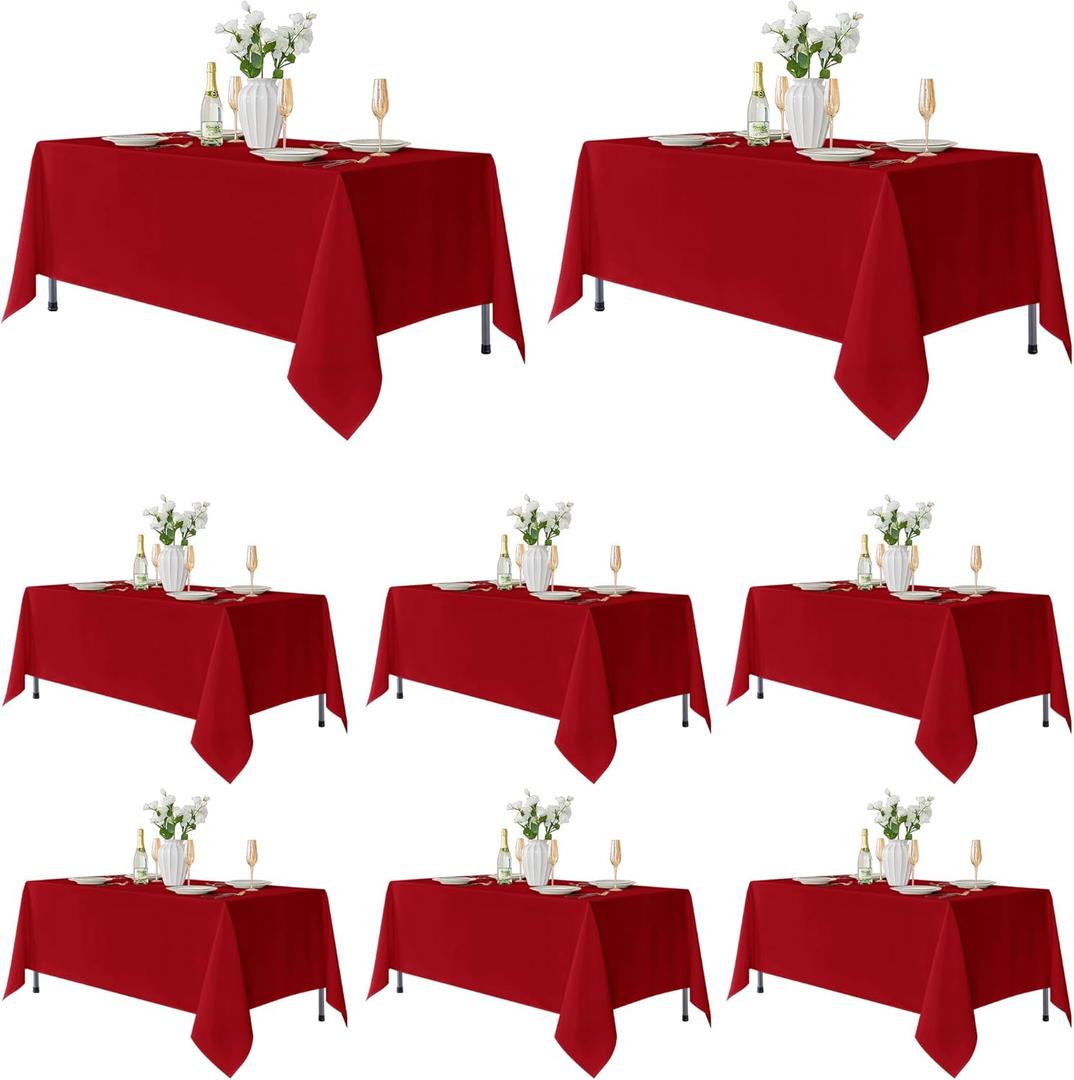Fitable 8 Pack Table Cloth Rectangle Table: Stain and Wrinkle Resistant Tablecloth Rectangular, Washable Polyester Tablecloths for Wedding Christmas Party Dining Banquet Event(Red, 70x120 Inch)