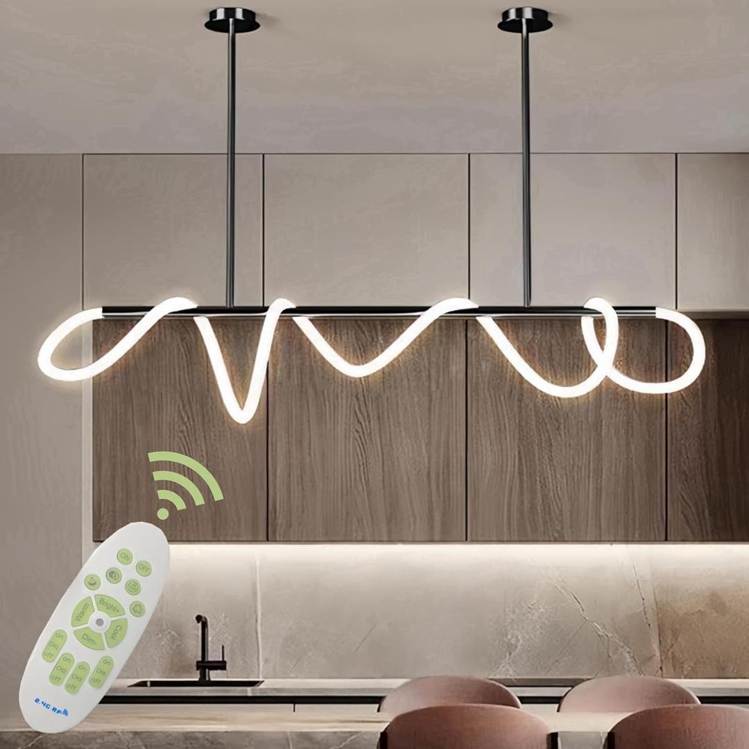 59.06" 1-Light Linear Pendant Light, LED Dimmable Linear Chandelier with Memory Function, Height-Adjustable DIY Kitchen Island Lighting with Remote Control for Dining, Living Room, 3000K-6500K