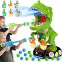 EagleStone Moving Dinosaur Shooting Toys for Kids 5-7, Electronic T-Rex Shoot Target Game with Mist Spray, LED Score, Roar & Light, 3-Pair Dino Target, Birthday Gifts for 5 6 7 8 9 Year Old Boys Girls