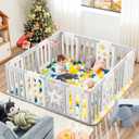 Baby Playpen, Safety Baby Gate Playpen for Babies and Toddlers Sturdy and Immovable Baby Fence Play Area Activity Center Portable Design for Indoor Outdoor (Grey+White+Star 16 Panel) (Expandable patchwork(not foldable))