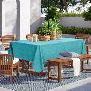 LUSHVIDA Outdoor Tablecloth with Umbrella Hole - Patio Table Cloth Zippered Rectangle 60x84 Inch, Teal Faux Linen Table Cover Water Resistant for Picnic Outside
