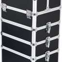 Makeup Rolling Train Case - Professional Cosmetics Organizer with Aluminum Frame, Folding Trays & Wheels, Portable for Travel & Studio (Black)