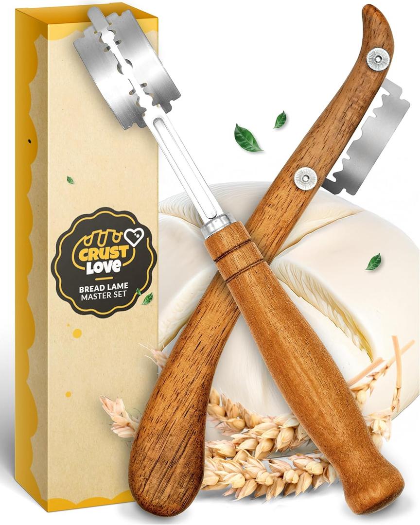 2pcs Set Bread Lame with 5 Blades  Sourdough Scoring Tool Set with Straight & Curved Scoring Knife for Sourdough and Bread Baking, Dough Scorer, Bread Scoring Tool, Bread Baking Supplies